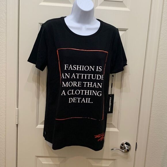 Karl Lagerfeld Fashion Is An Attitude More Than Detail Black Red T Shirt Fashion - Picture 1 of 10